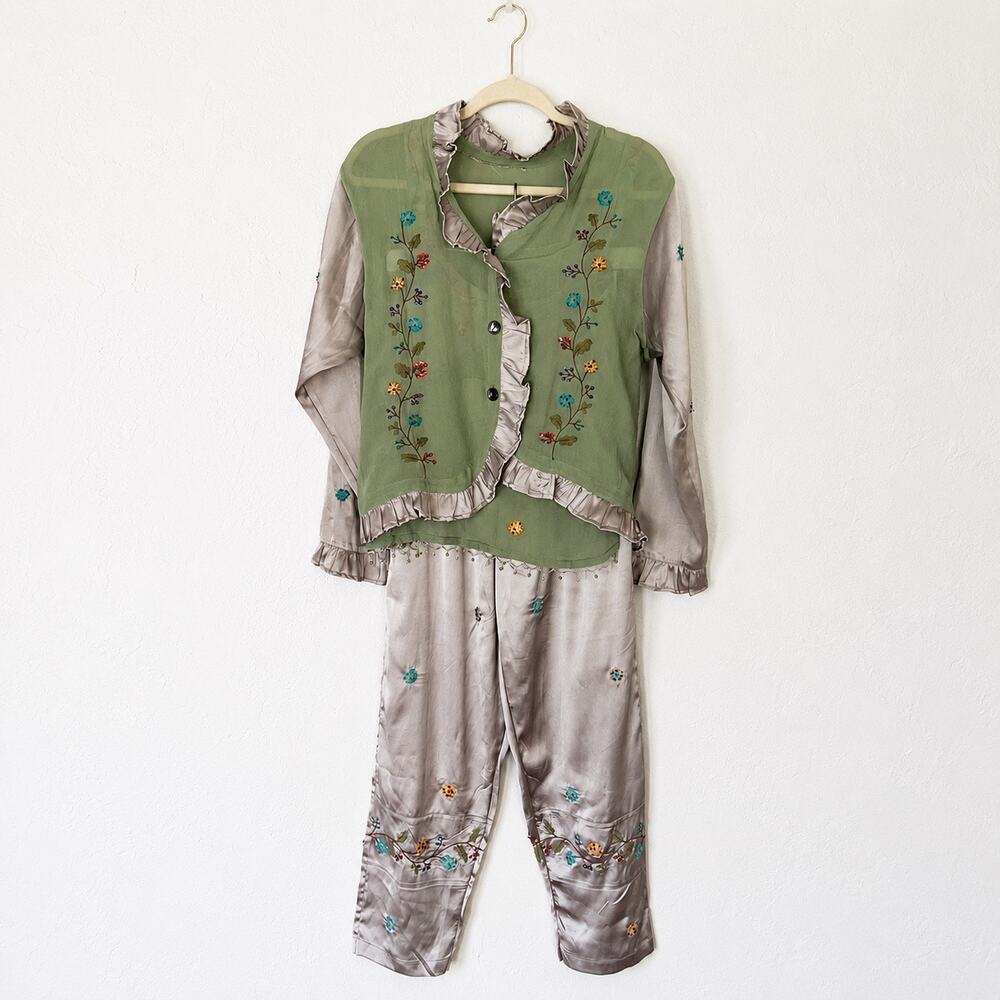 Papy Boez Embroidered 3 Piece Set S Vintage Fairy Boho Art Nouveau Y2K Boutique